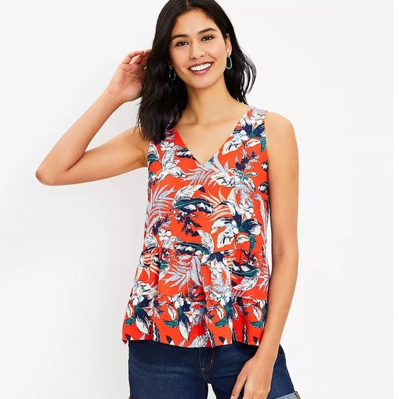LOFT Tops - LOFT Womens Botanical Double V Peplum Shell size large
